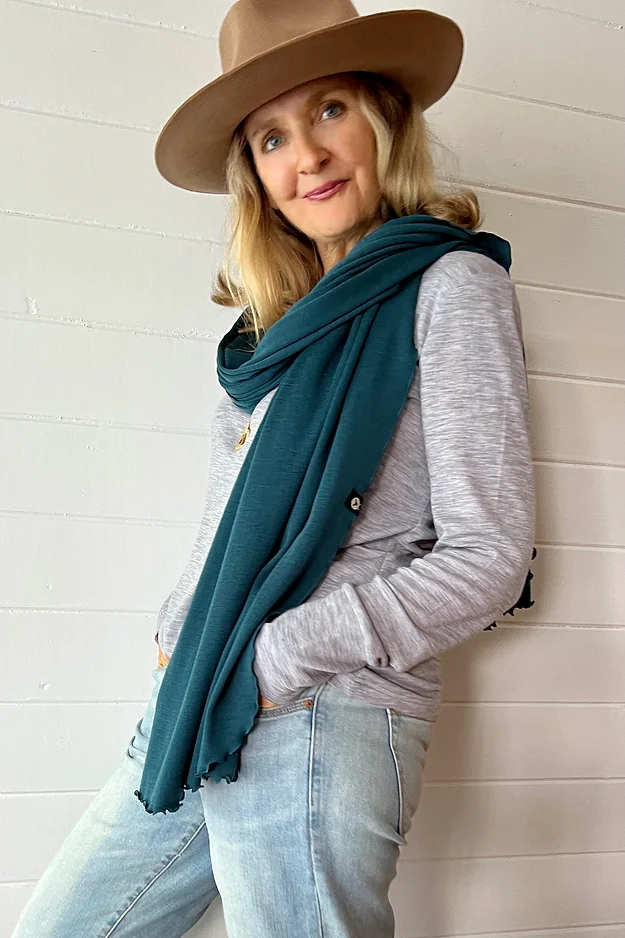 Merino Scarf/Wrap in Deep Teal Green