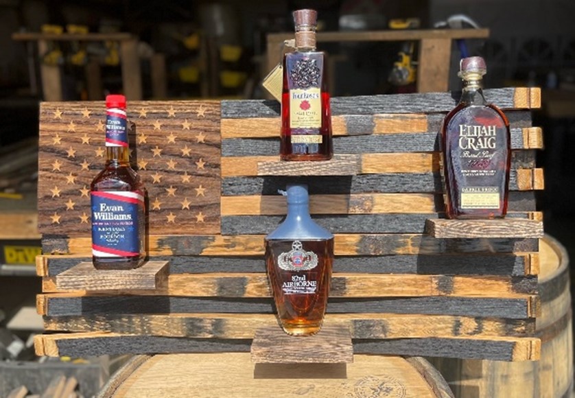 Wooden American flag Handcrafted by Veterans from Kentucky Bourbon Barrels